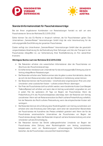 SeniorenReisen Standardinformationsblatt für Pauschalreiseverträge