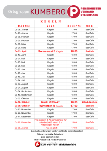 OG Kumberg - Kegeltermine 2025