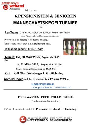 6.Pensionisten- und Senioren-Mannschaftskegelturnier