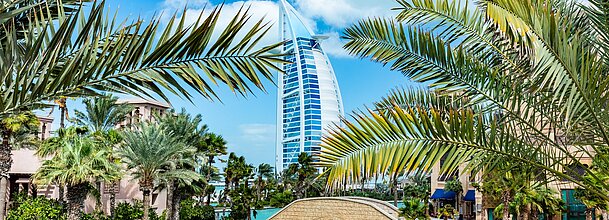Burj Al Arab seen from madinat jumeirah in Dubai UAE Burj Al Arab seen from madinat jumeirah in Dubai UAE