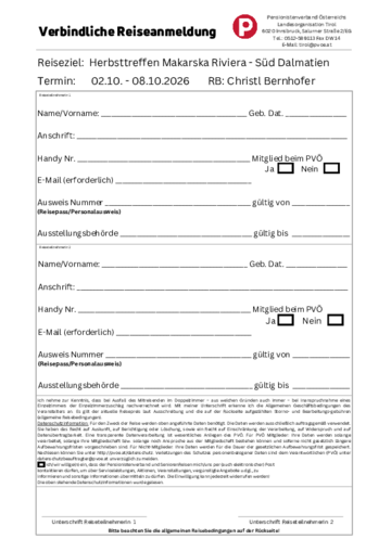 Verbindliche Reiseanmeldung HT Makarska Riviera 2026