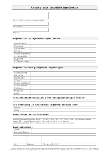 Formular Angehörigenbonus