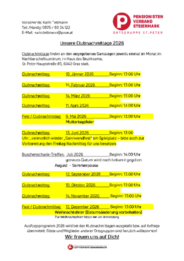 Jahresprogramm 2026 - PVÖ-Ortsgruppe St.Peter
