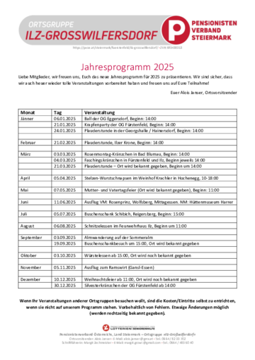 Ilz-Großwilfersdorf - Programm 2025