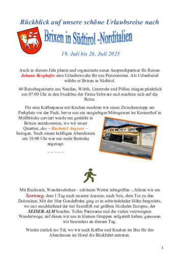 Wanderreise 2025 - Brixen & Südtirol