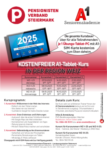 Infos zum A1-Tabletseminar in der Region Weiz