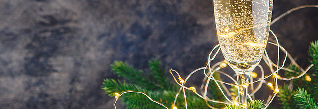Festive place setting for christmas dinner. Top view. Copy space.