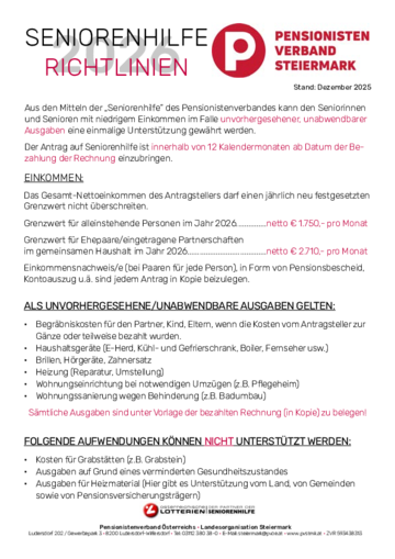 Richtlinien SENIORENHILFE, Kalenderjahr 2026