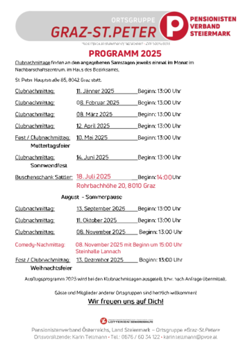 Aktualisiertes Jahresprogramm 2025