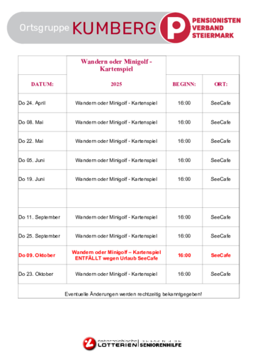 OG Kumberg: Kartenspielen, Wandern, Minigolf-Programm 2025