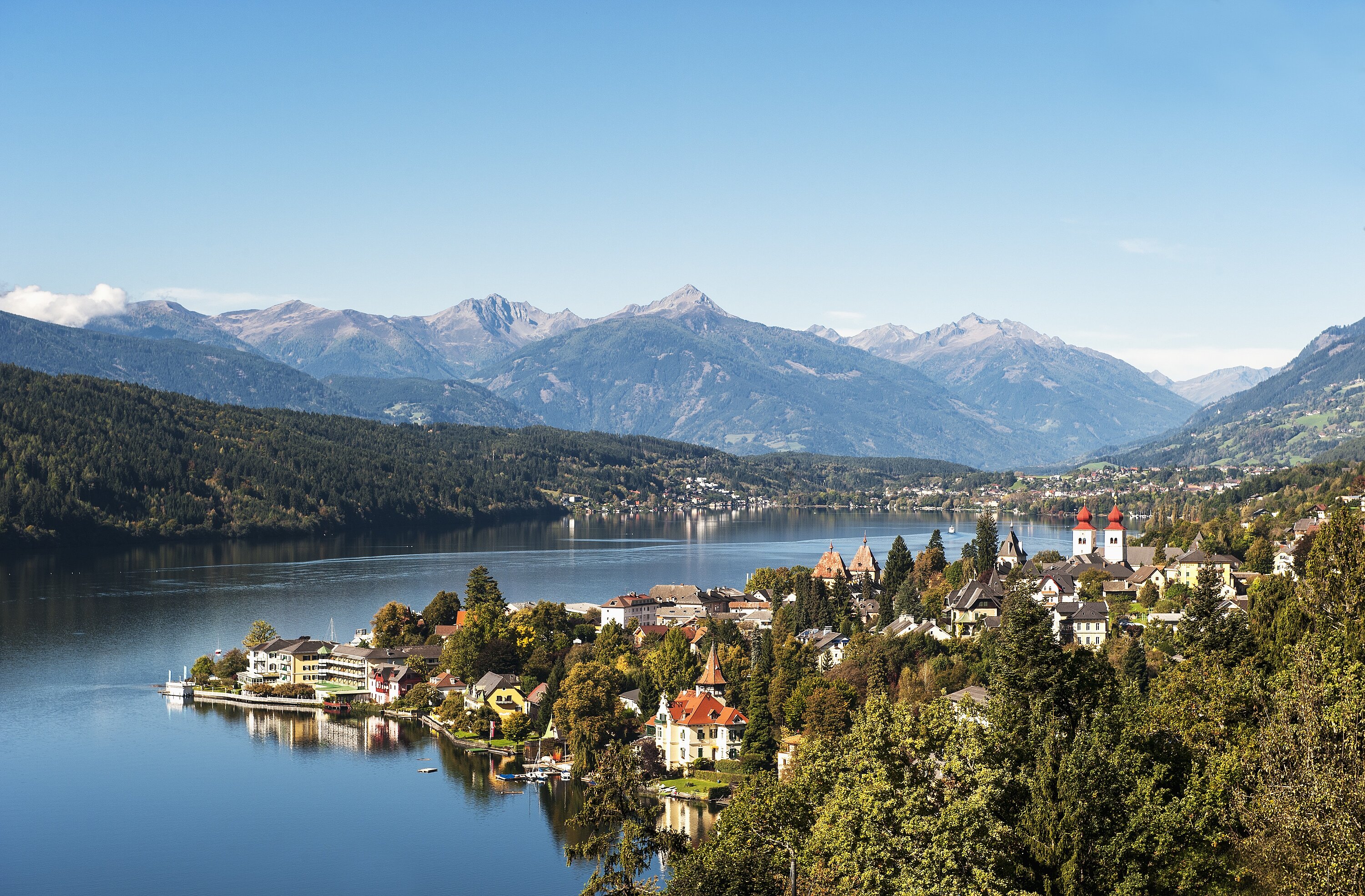 Austria, Carinthia, View of Millstatt and Millstatter See
