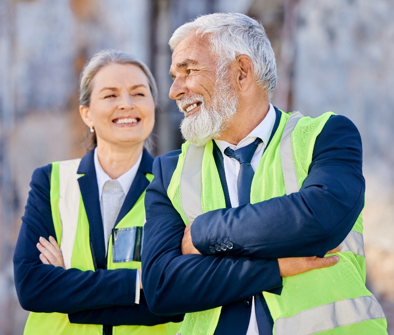 Shot of engineers standing with their arms folded on a construction site